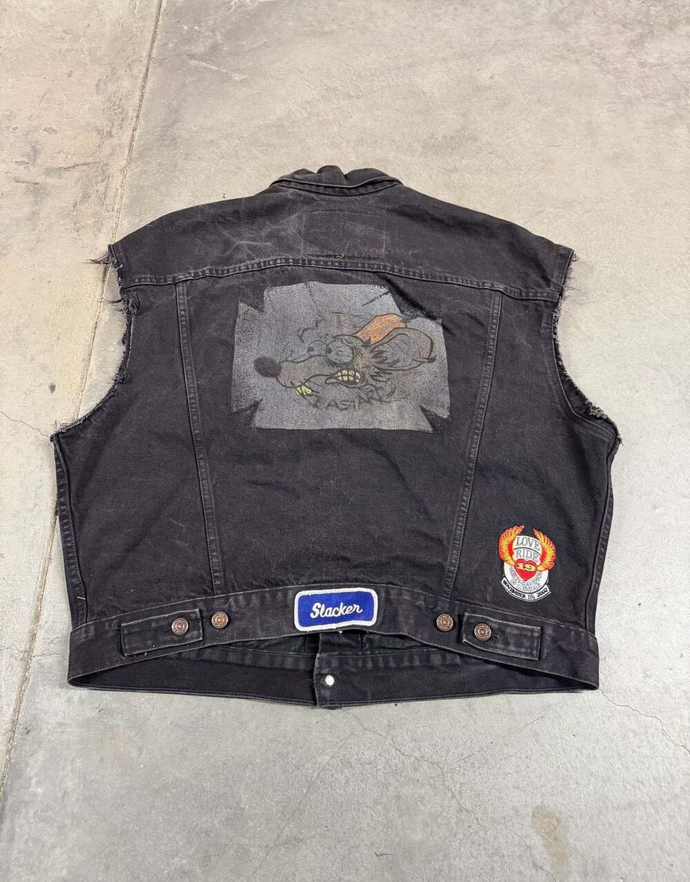 Vintage 90s Levi's Denim Vest 70598 Size L Black Custom Rat Bastard
